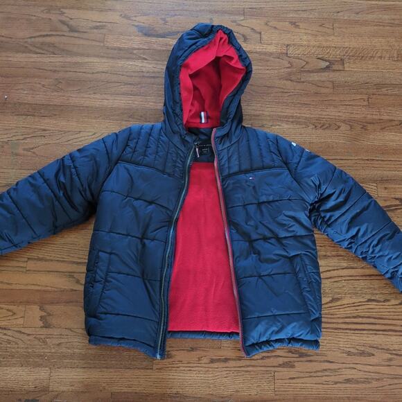 Tommy Hilfiger Boy's Fleece Lined Hooded Puffer Jacket Navy/Red
size 10/12 EUC - Picture 1 of 8